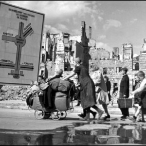 Berlin. 1945.Refugees making their way through the ruined Soviet sector. Robert Capa © International Center of Photography