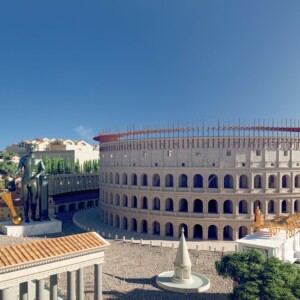 Digitale Rekonstruktion des antiken Roms mit Blick aufs Colosseum, aus: Rome Reborn 4.0. Die neue virtuelle Tour von Flyover Zone ist verfügbar auf Yorescape.com. Foto: Flyover Zone.